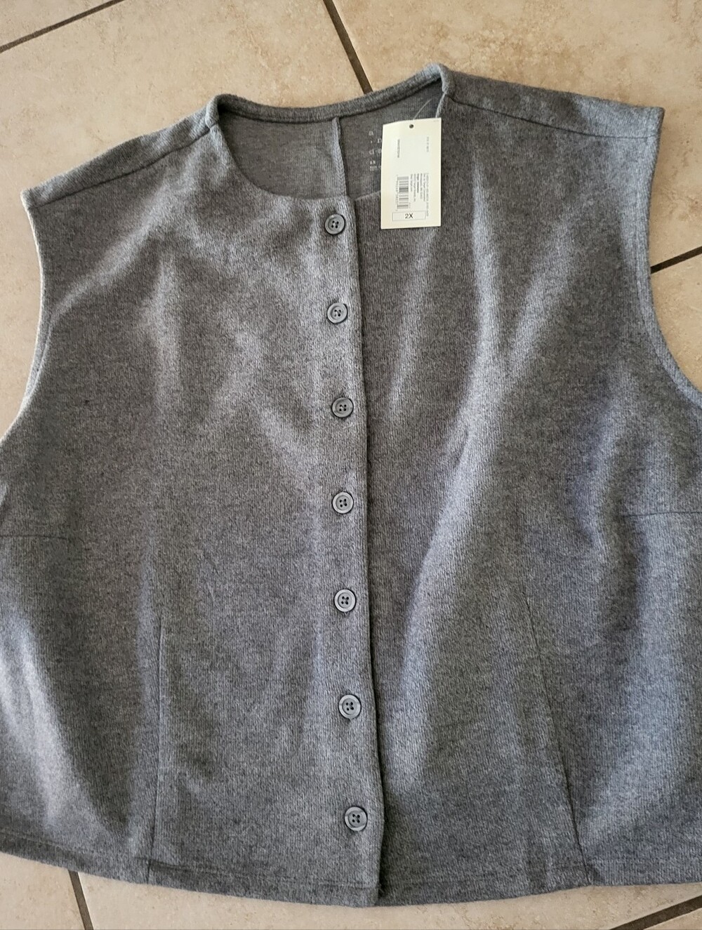 A New Day Grey Knit Button Vest 2X